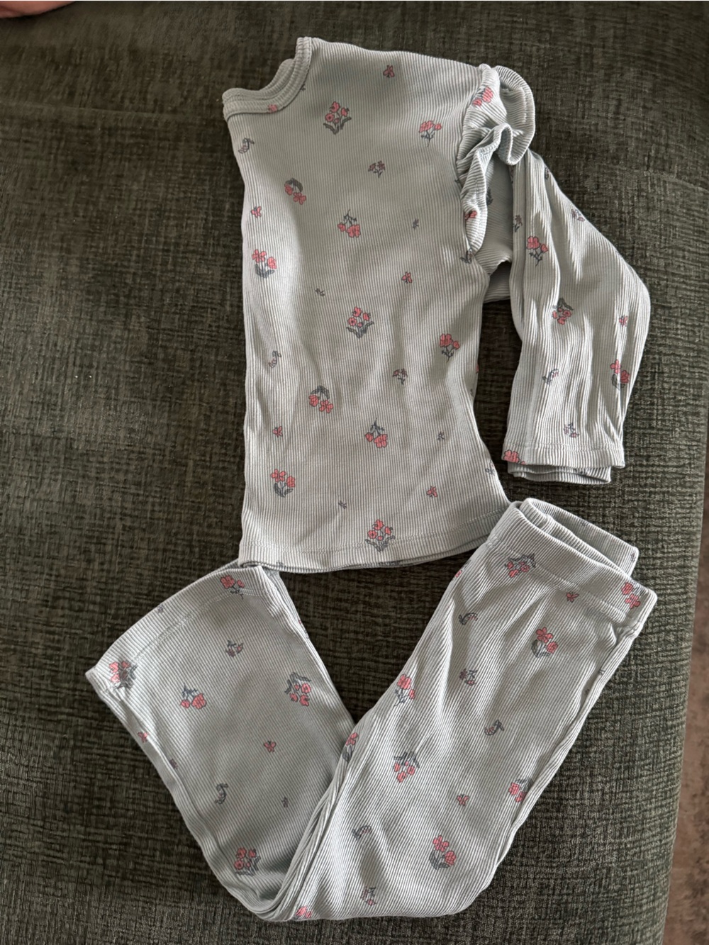 Carter's Gray Ribbed Two-Piece Pajama Set with Pink Floral Print